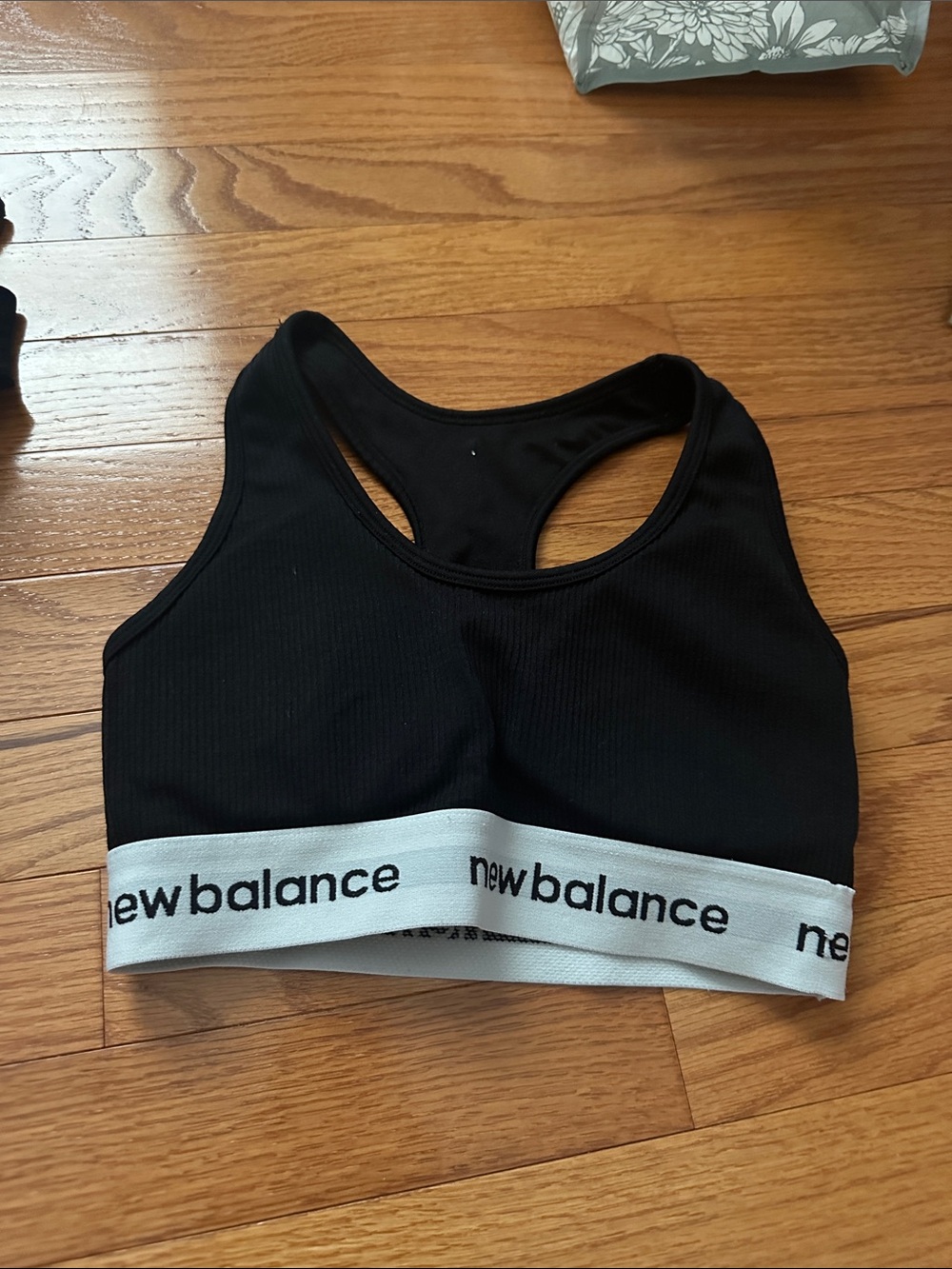 New Balance Black Sports Bra with White Logo Band